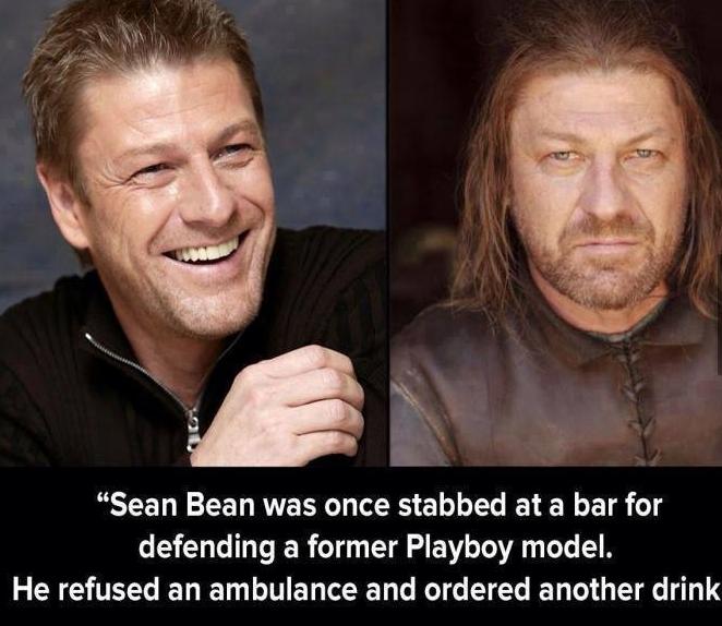 sean bean memes - Sean Bean was once stabbed at a bar for defending a former Playboy model. He refused an ambulance and ordered another drink