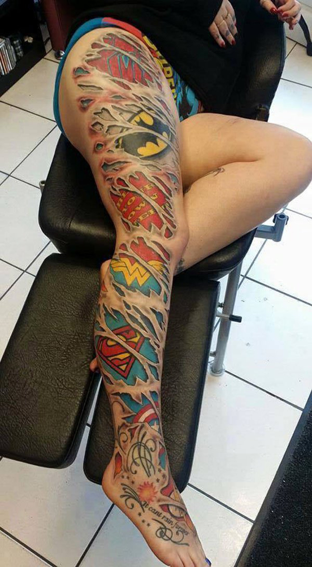 marvel leg tattoo