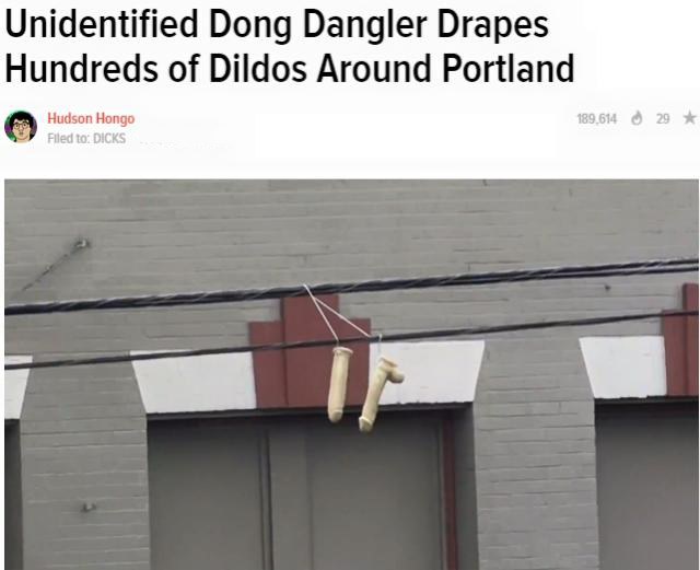 roof - Unidentified Dong Dangler Drapes Hundreds of Dildos Around Portland 189,614 29 Hudson Hongo Filed to Dicks