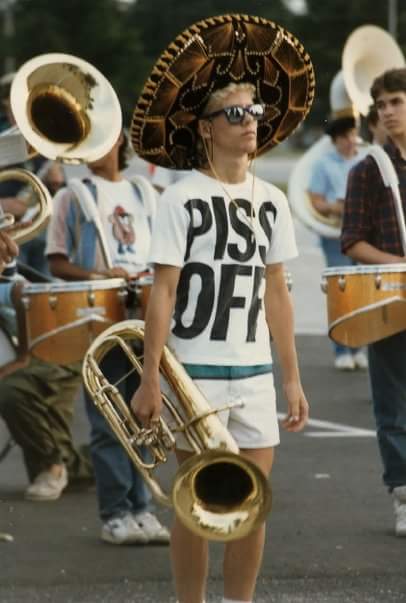 Guy at marching band practice, 1985.