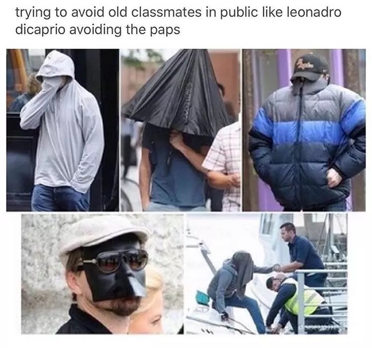 old classmates memes - trying to avoid old classmates in public leonadro dicaprio avoiding the paps