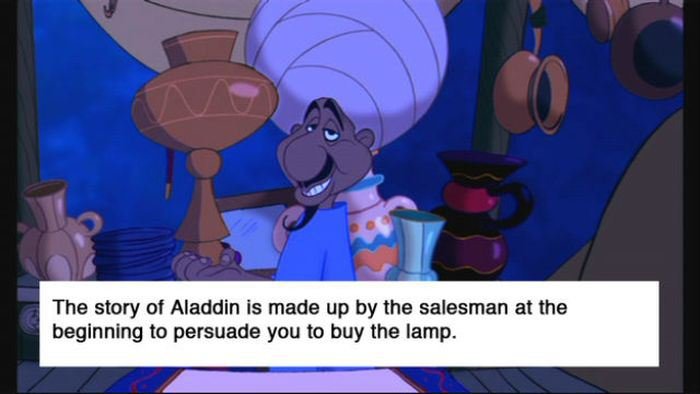 aladdin merchant - The story of Aladdin is made up by the salesman at the beginning to persuade you to buy the lamp.