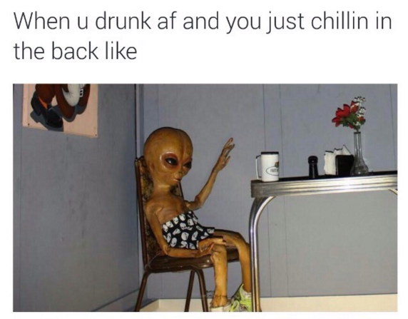 high alien meme - When u drunk af and you just chillin in the back