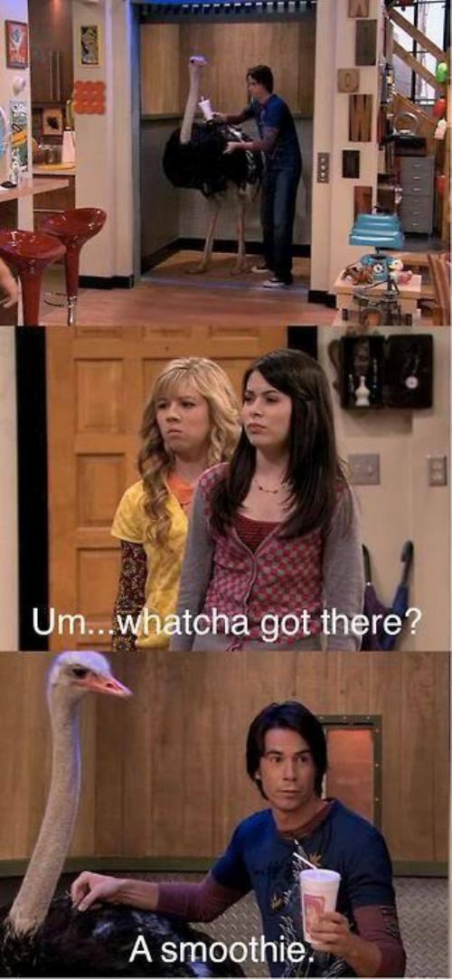 icarly what you got there - Um...whatcha got there? A smoothie.