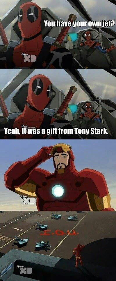tony stark deadpool - You have your own jet? Sony Yeah, It was a gift from Tony Stark.