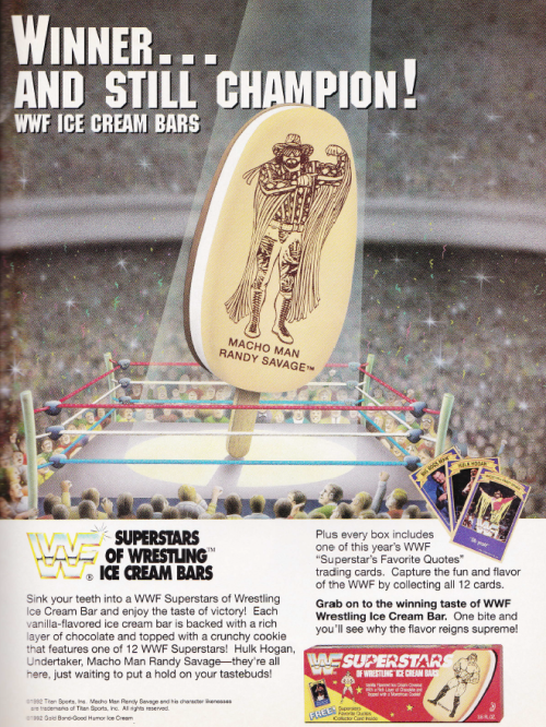 macho man randy savage ice cream bar - Winner. And Still Champion! Wwf Ice Cream Bars Macho Man Randy Savage Superstars Of Wrestling Ice Cream Bars Plus every box includes one of this year's Wwf Superstar's Favorite Quotes trading cards. Capture the fun a