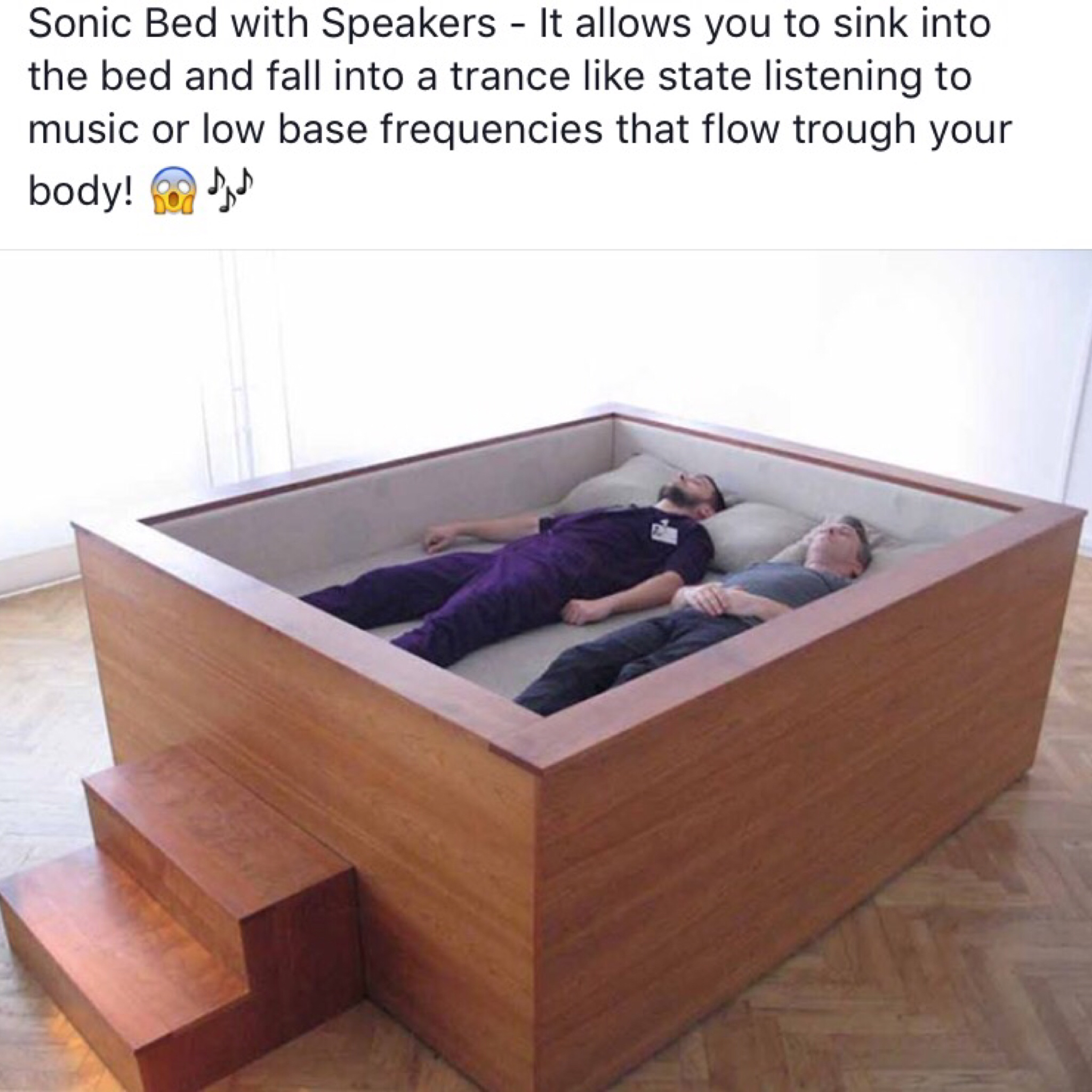 sonic bed - Sonic Bed with Speakers It allows you to sink into the bed and fall into a trance state listening to music or low base frequencies that flow trough your body!