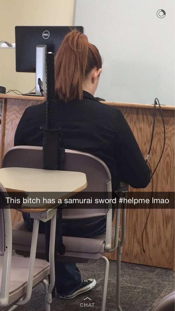 sitting - This bitch has a samurai sword Imao Chat