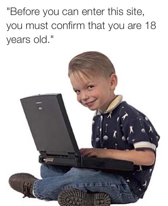 kid in pc - "Before you can enter this site, you must confirm that you are 18 years old."