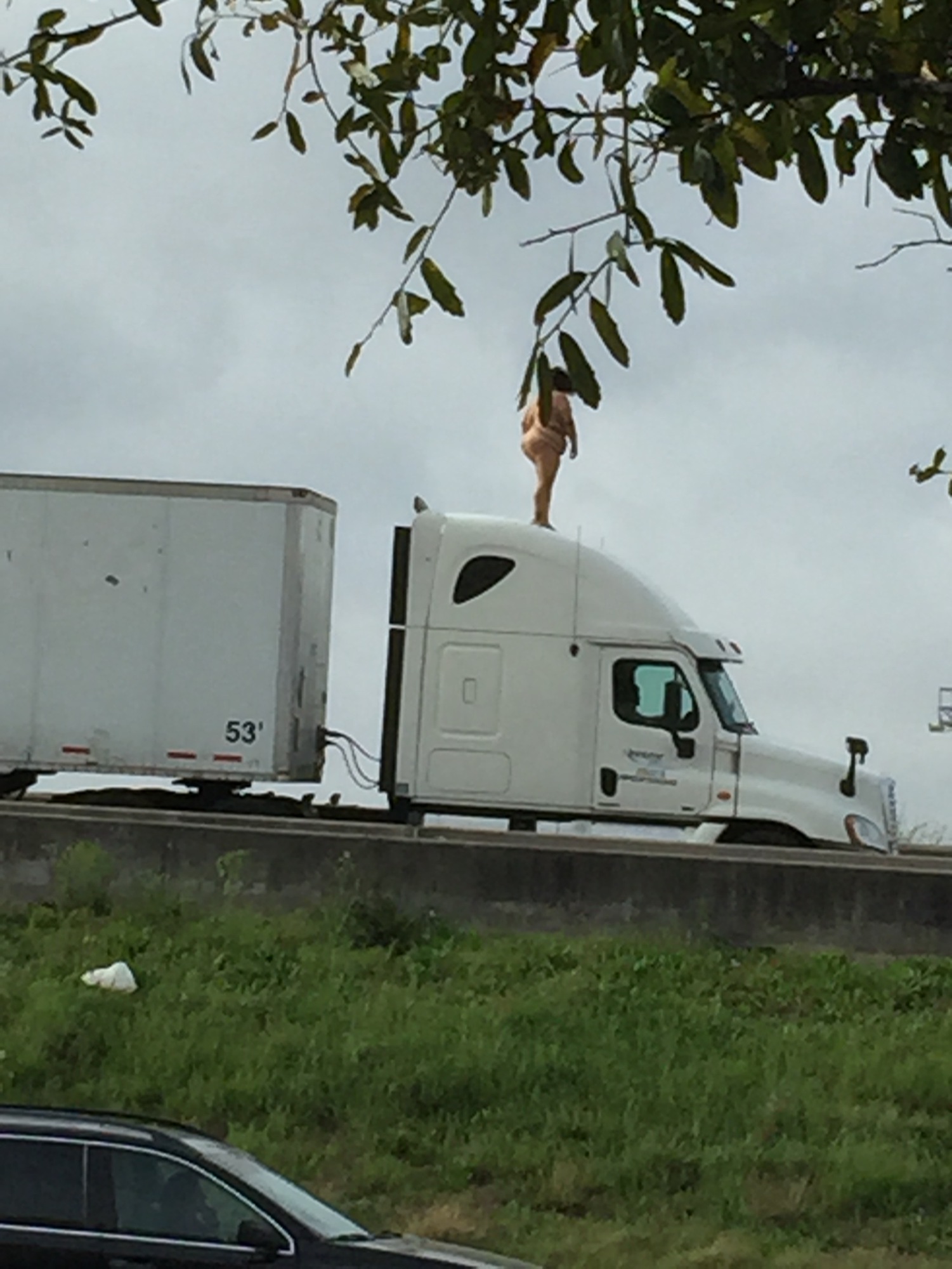 wtf woman on top of 18 wheeler in houston