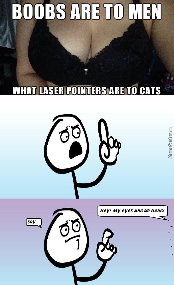 can t argue with that meme - Boobs Are To Men What Laser Pointers Are To Cats MemeCenter.com Hey! My Eyes Are Up Here!
