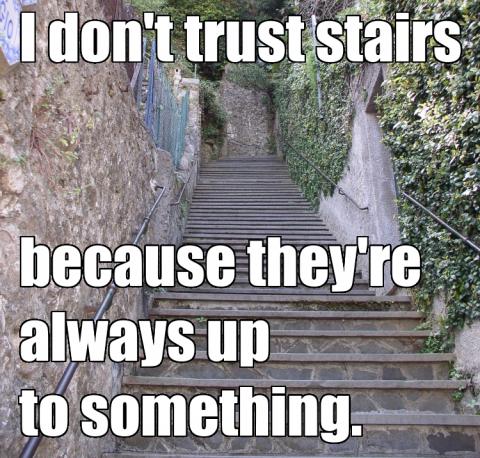 funny puns puns - I don't trust stairs because they're always up to something.