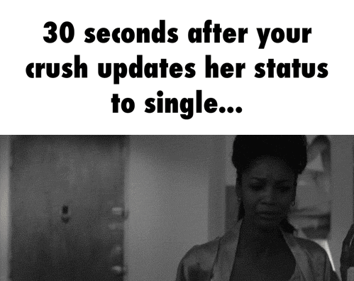 funny single gif - 30 seconds after your crush updates her status to single...