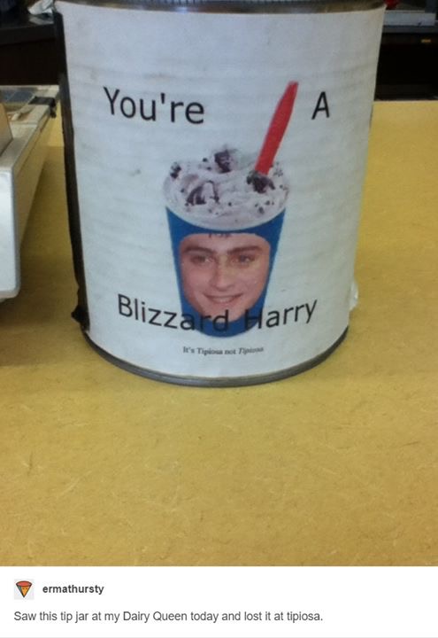 you re a blizzard harry - You're A Blizzard Harry It's Tipo ermathursty Saw this tip jar at my Dairy Queen today and lost it at tipiosa.