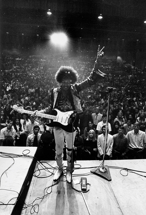 Jimi Hendrix on stage, circa 1968.