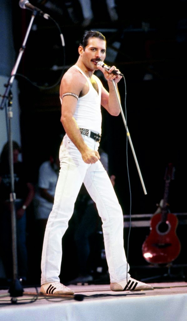 Freddie Mercury performing at Live Aid, 1985.