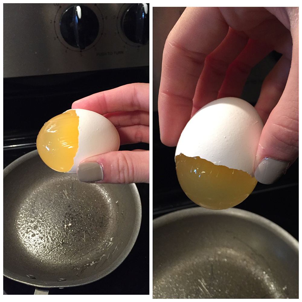 This egg's yolk sac remained intact after being cracked.