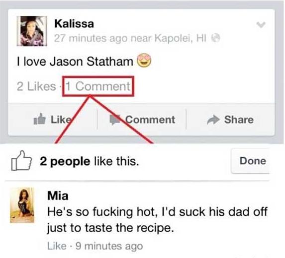 Hawaii - Kalissa 27 minutes ago near Kapolei, Hi I love Jason Statham 2 1 Comment Comment 2 people this. Done Mia He's so fucking hot, I'd suck his dad off just to taste the recipe. 9 minutes ago