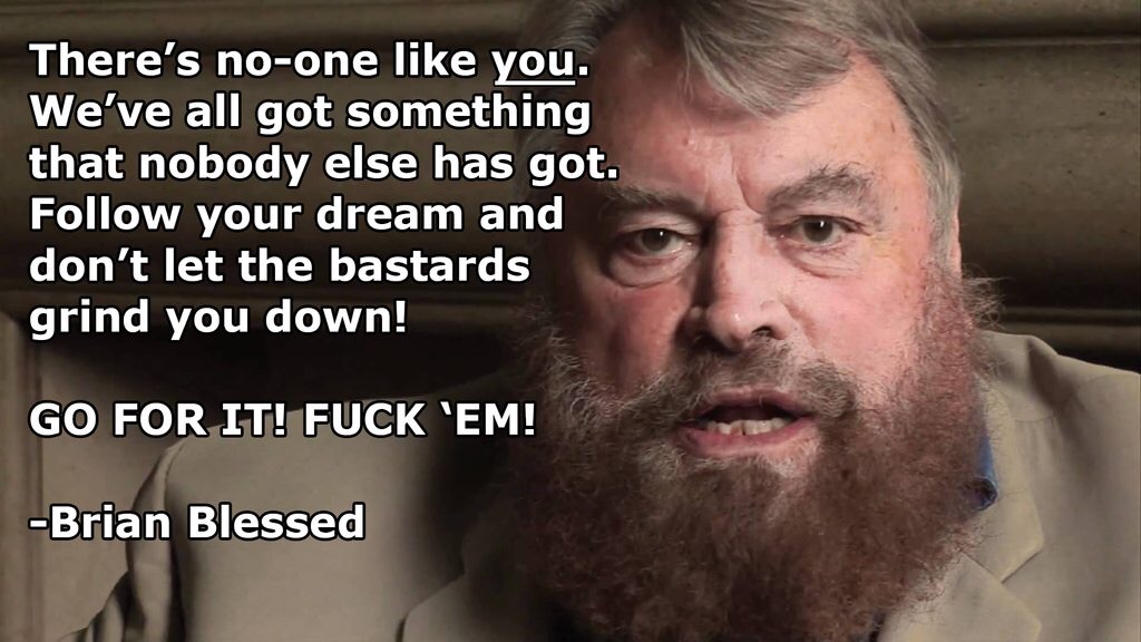 brian blessed quotes - There's noone you. We've all got something that nobody else has got. your dream and don't let the bastards grind you down! Go For It! Fuck 'Em! Brian Blessed