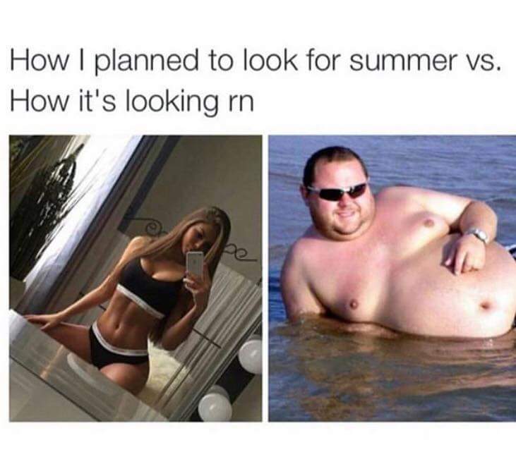 photo caption - How I planned to look for summer vs. How it's looking rn
