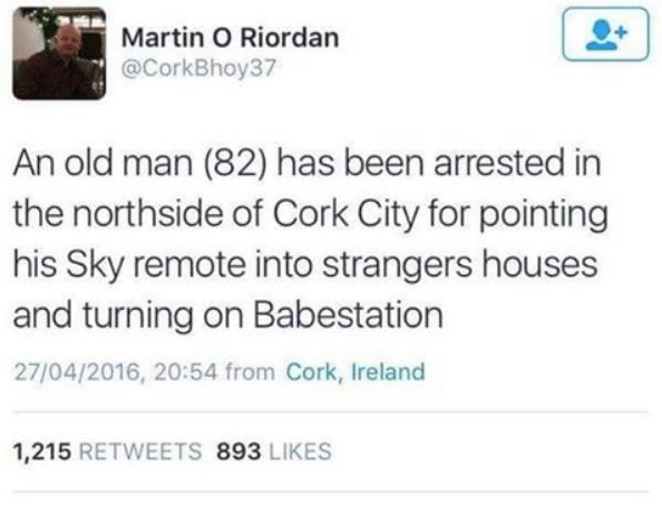 trump on electoral college - Martin O Riordan Bhoy37 An old man 82 has been arrested in the northside of Cork City for pointing his Sky remote into strangers houses and turning on Babestation 27042016, from Cork, Ireland 1,215 893