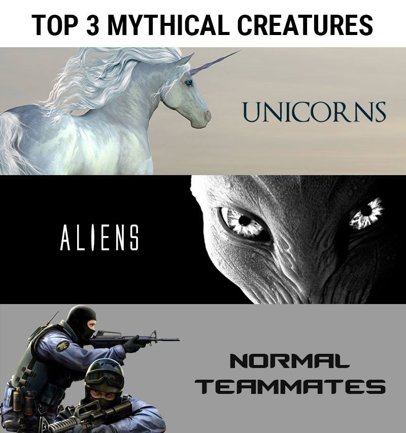 funny csgo memes - Top 3 Mythical Creatures Unicorns Aliens Normal Teammates