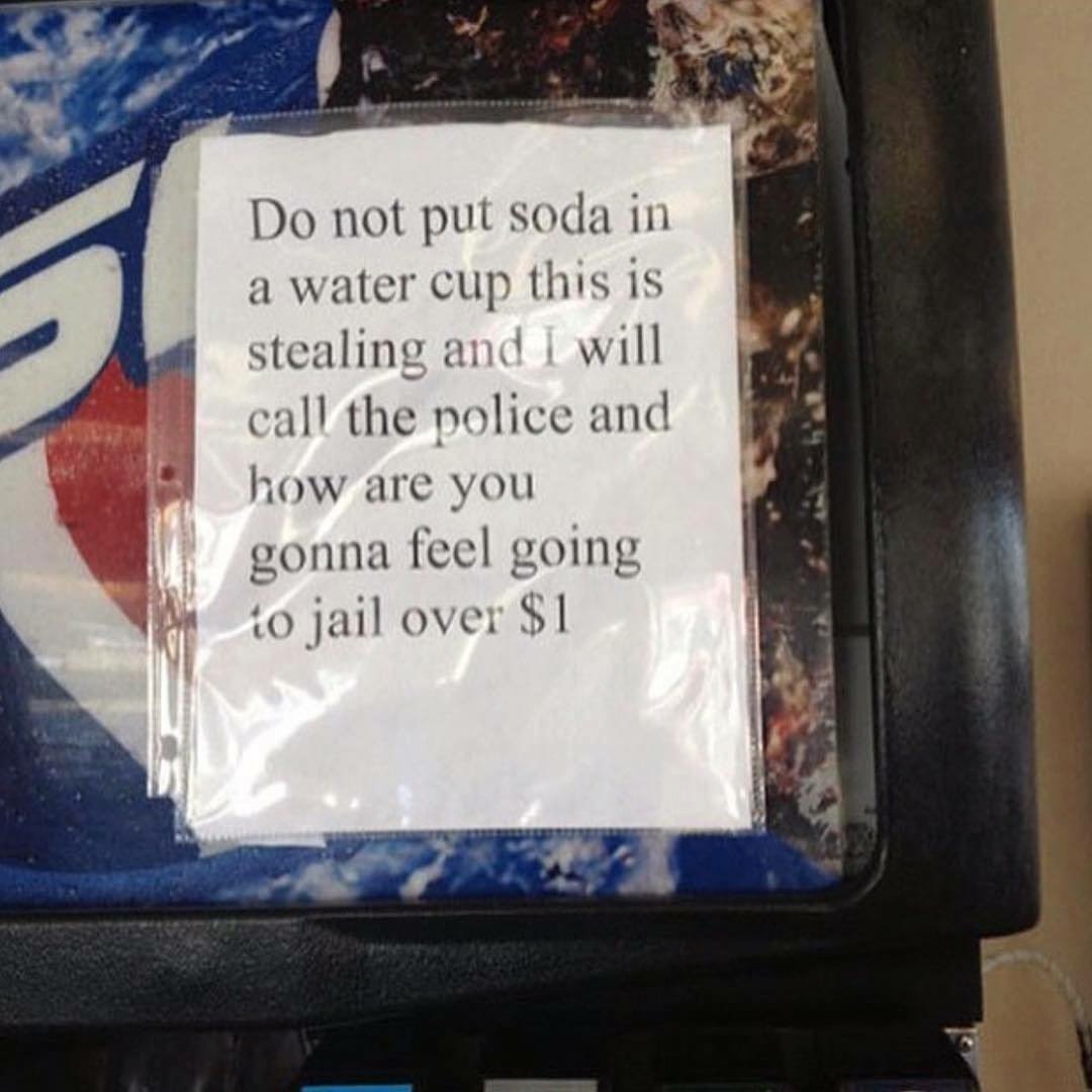 kfc fountain drinks - Do not put soda in a water cup this is stealing and I will call the police and how are you gonna feel going to jail over $1