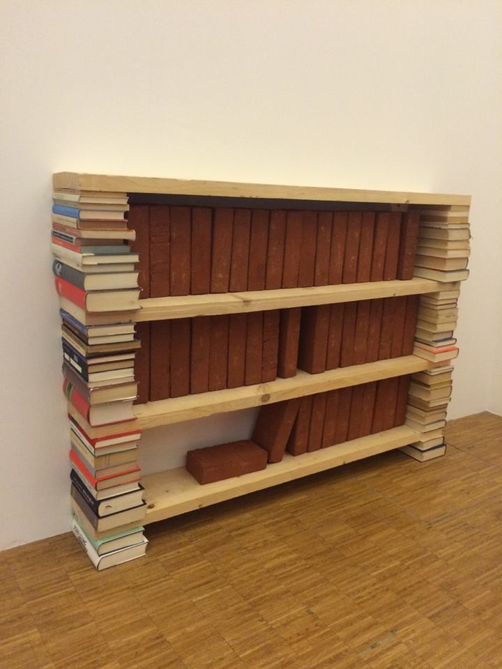 brick bookshelf