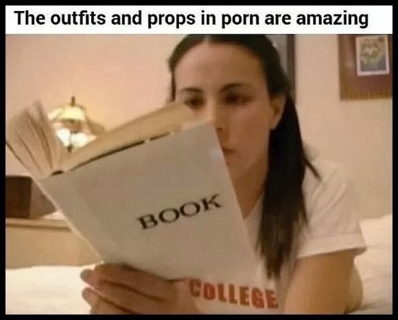 photo caption - The outfits and props in porn are amazing Book College
