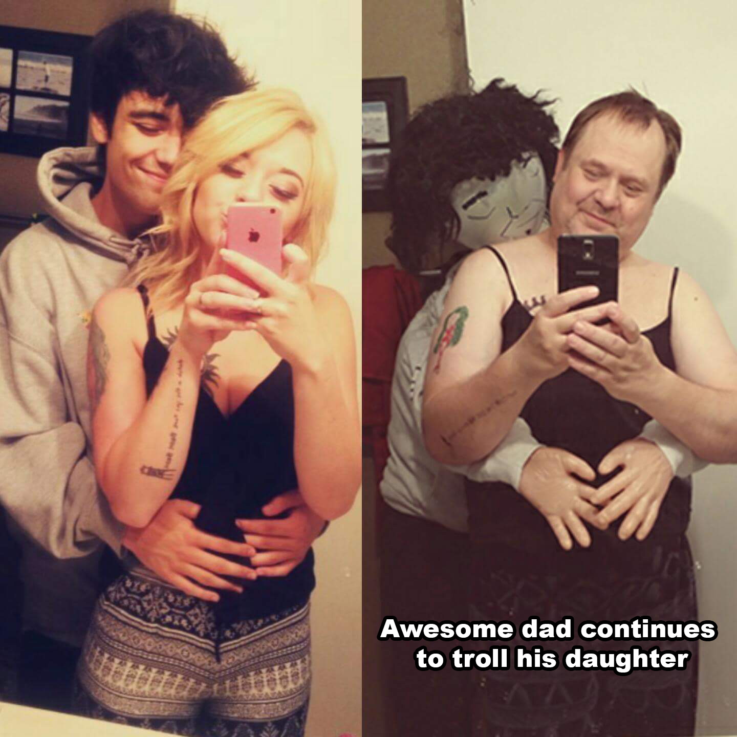 parents who copied their kids selfies - Awesome dad continues to troll his daughter