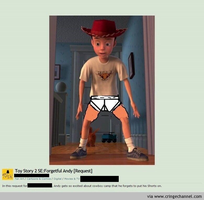 worst of deviantart - Toy Story 2 SeForgetful Andy Request . Fan Art Cartoons & Comics Digital Movies & Tv In this request for Andy gets so excited about cowboy camp that he forgets to put his Shorts on. via