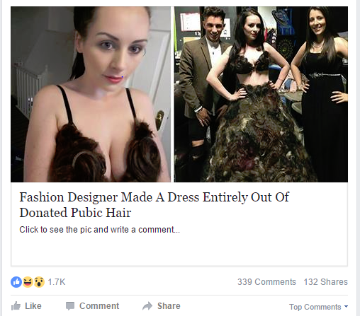 girl - Fashion Designer Made A Dress Entirely Out Of Donated Pubic Hair Click to see the pic and write a comment... 339 132 Comment Top