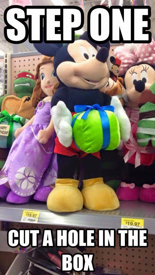 meme - mickey mouse dick in a box - Step One Happy "Thday $19.97 $19.97 Cut A Hole In The Box