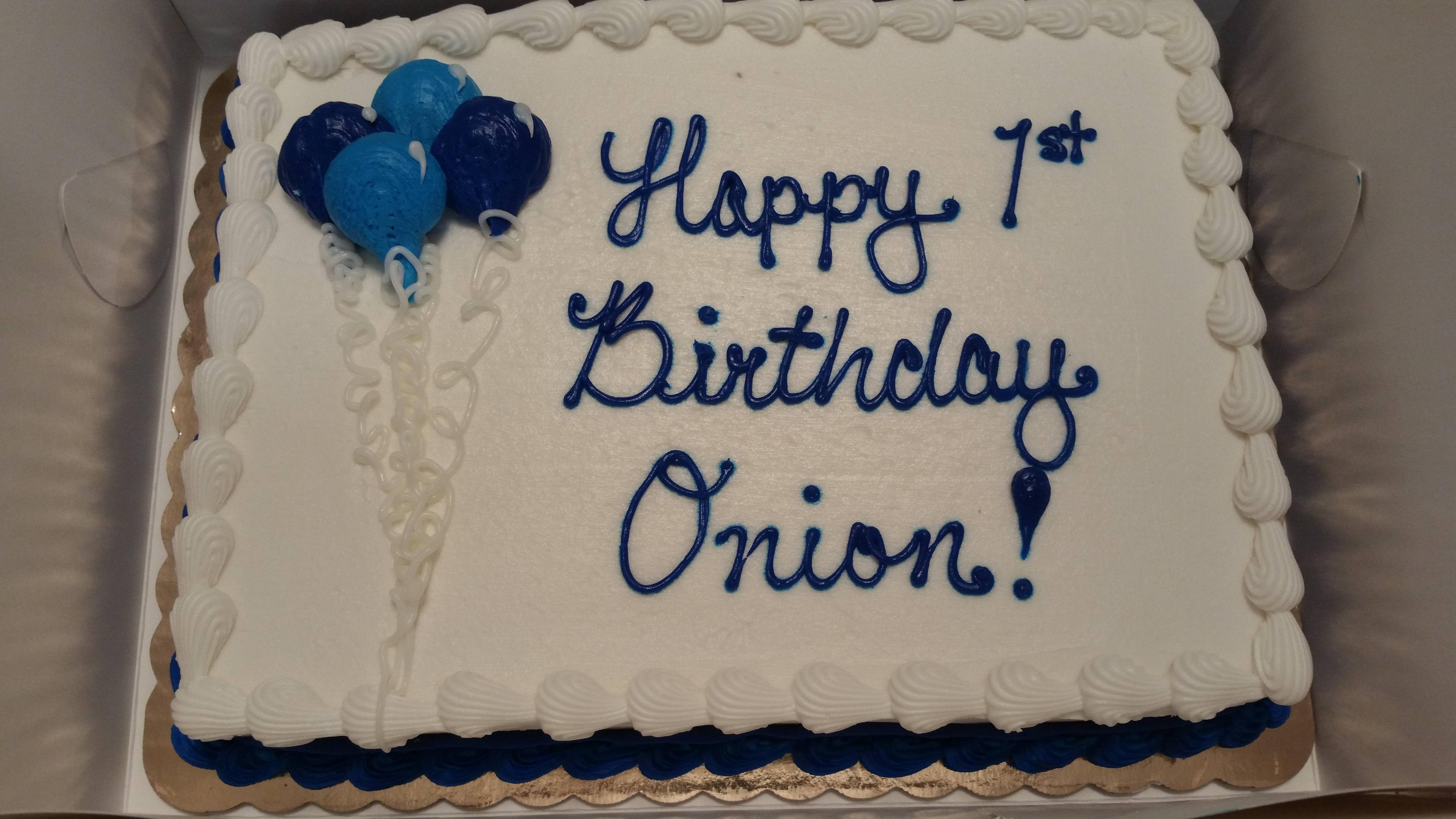 happy birthday in cursive on cake - Happy 1 Birthday Onion!