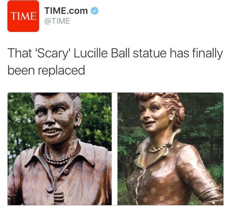 scary lucy statue - Time Time.com That 'Scary' Lucille Ball statue has finally been replaced