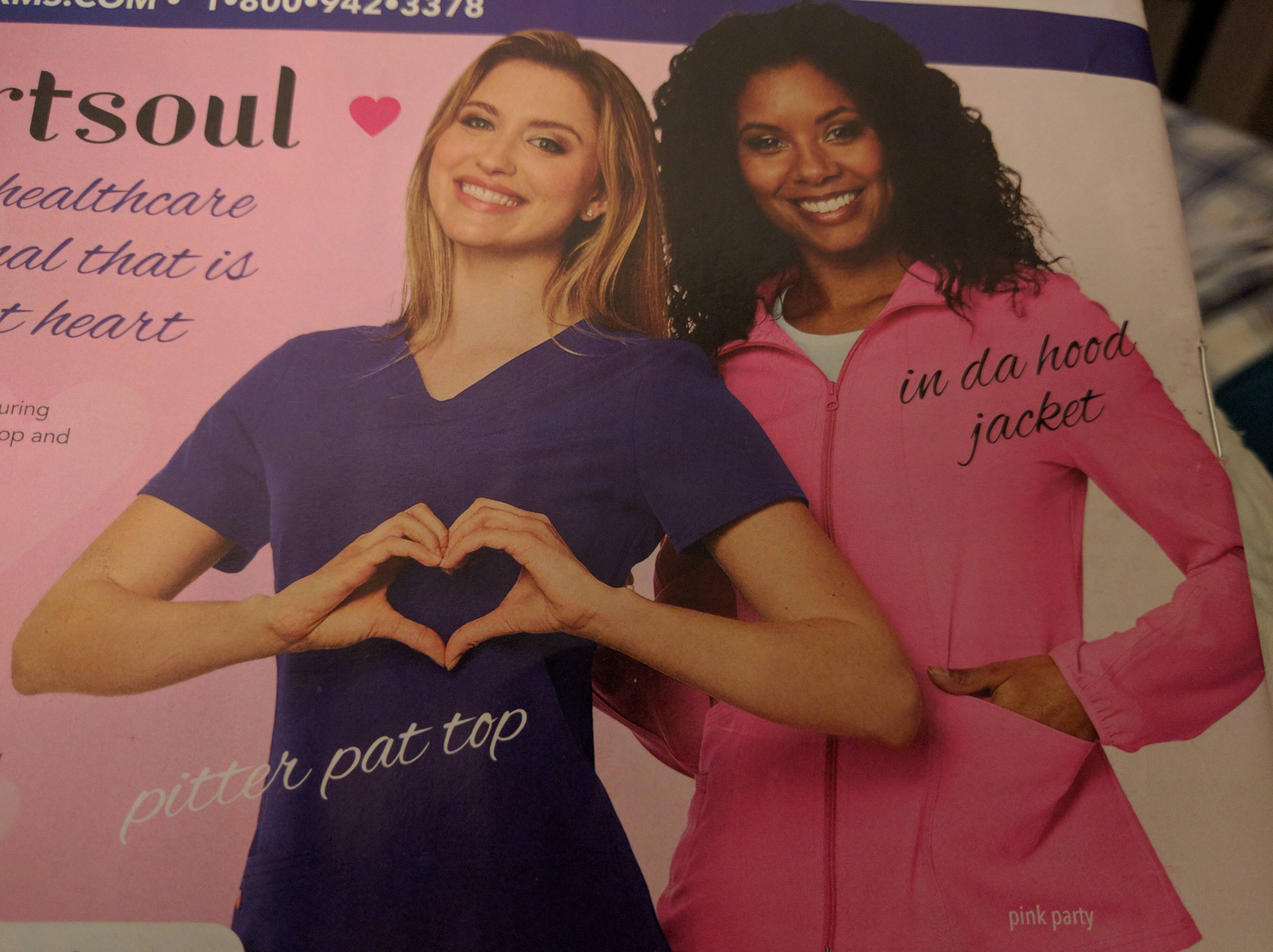 Women's clothes advertisement and the black woman is wearing a In Da Hood jacket