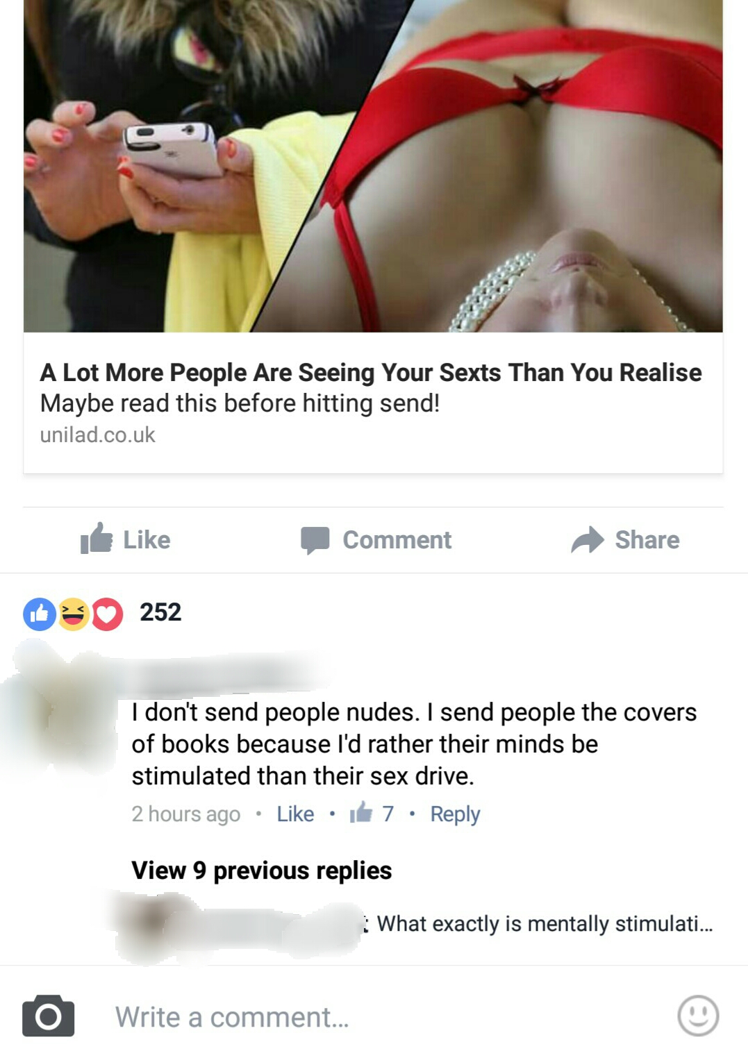 cringe arm - A Lot More People Are Seeing Your Sexts Than You Realise Maybe read this before hitting send! unilad.co.uk Comment 0 252 I don't send people nudes. I send people the covers of books because I'd rather their minds be stimulated than their sex 