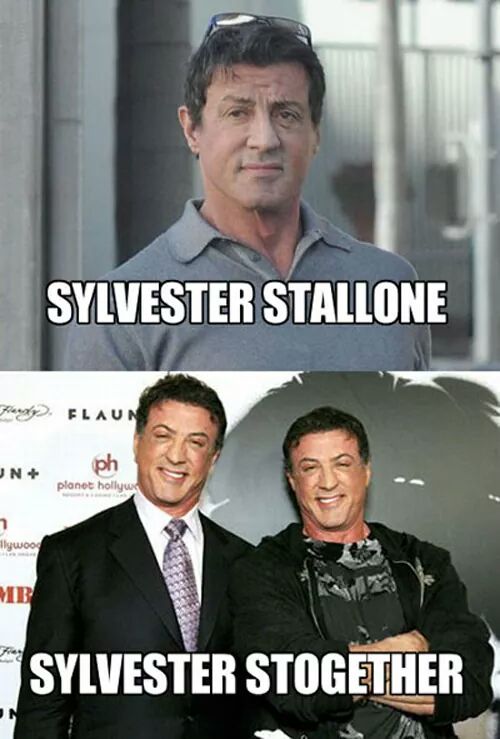 Name pun of Sylvester Stallone alone and then together with another version of himself