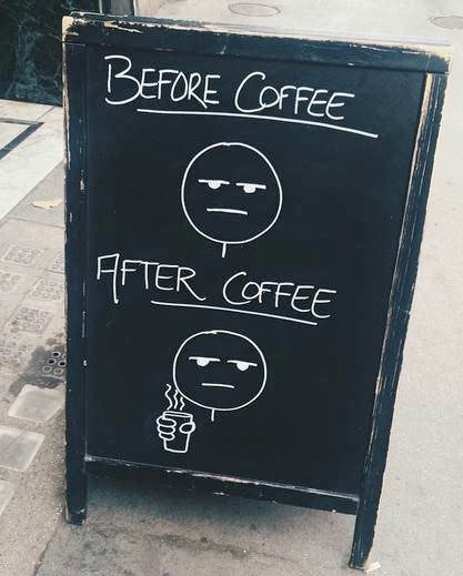 Coffee shop blackboard of before and after coffee