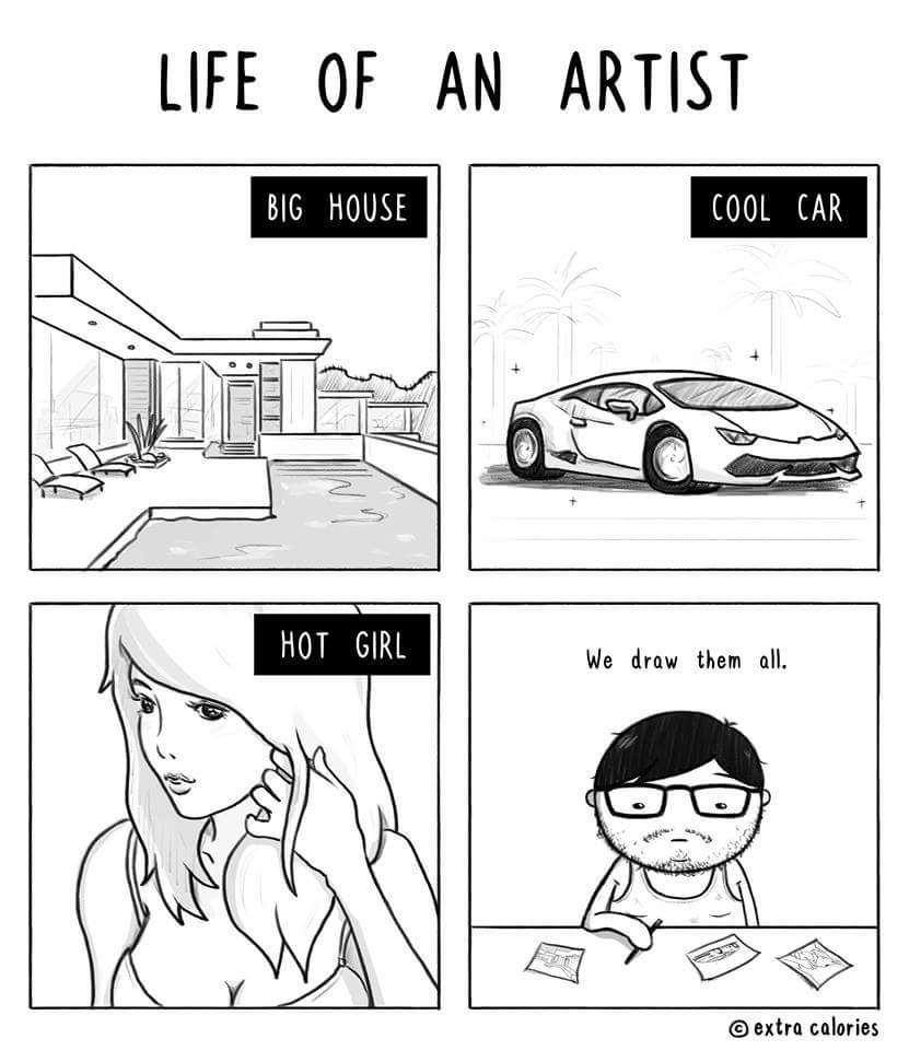 Life Of An Artist Big House Cool Car Hot Girl We draw them all. extra calories