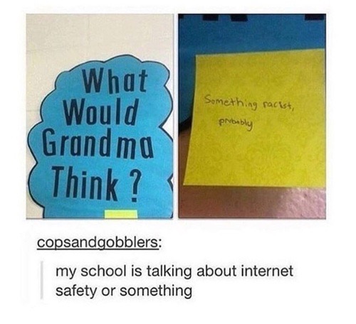 paper - Something racist, probably What Would Grandma Think? copsandgobblers my school is talking about internet safety or something