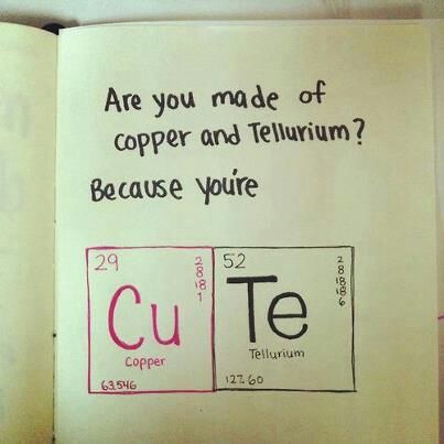 puns to say to your boyfriend - Are you made of copper and Tellurium? Because you're 0.000 5 N000000 Cu Tellurium Copper 63546 127 60