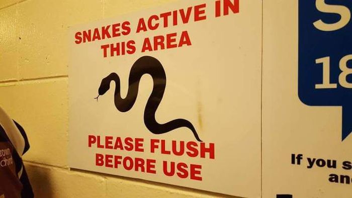 signage - Snakes Active In This Area Please Flush Before Use If you s an