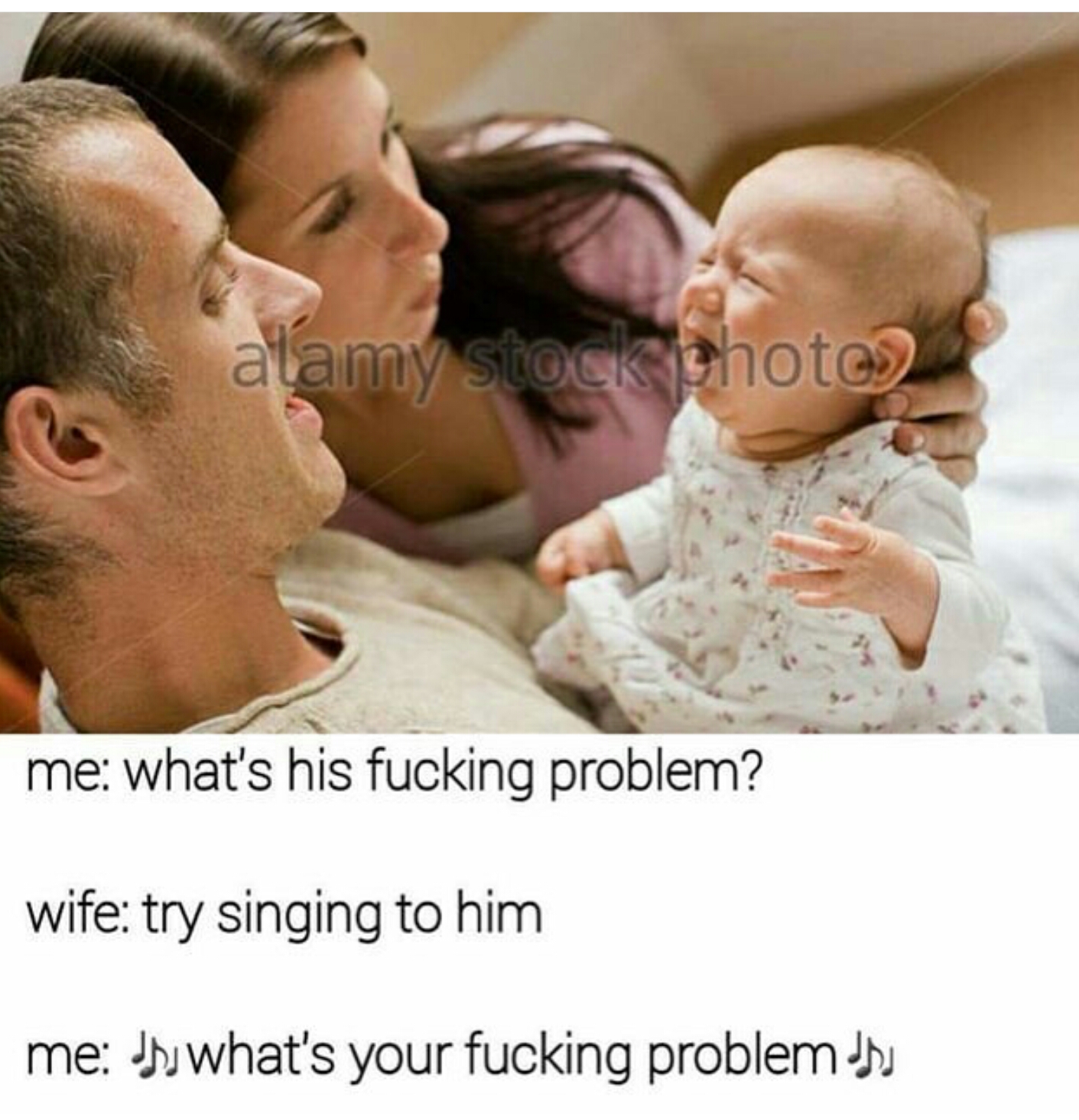 whats his fucking problem try singing to him - alamy stock photo me what's his fucking problem? wife try singing to him me what's your fucking problems