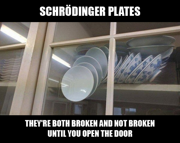 memes - schrödinger plates - Schrdinger Plates They'Re Both Broken And Not Broken Until You Open The Door