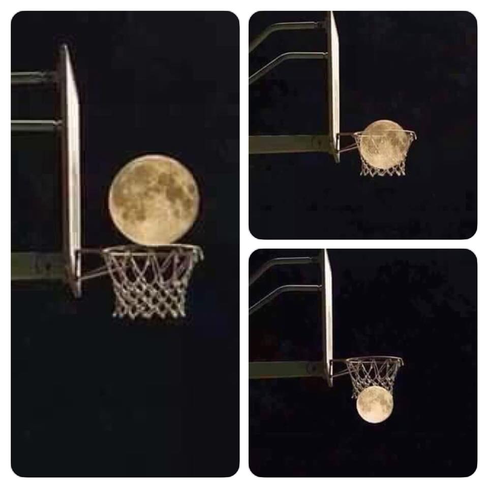 moon going through basketball hoop