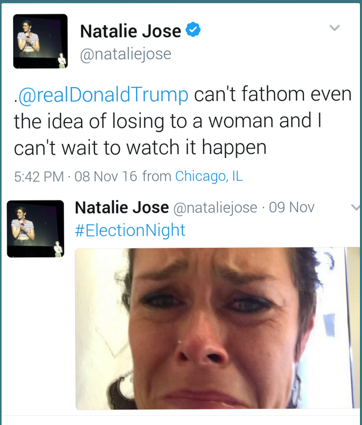 jose trump meme - Natalie Jose Trump can't fathom even the idea of losing to a woman and I can't wait to watch it happen 08 Nov 16 from Chicago, Il Natalie Jose . 09 Nov Night