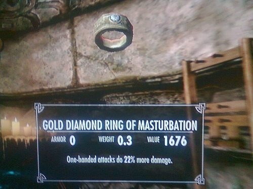 skyrim ring of masturbation - Gold Diamond Ring Of Masturbation Armor Weight 0.3 Value 1676 Onehanded attacks do 22% more damage.