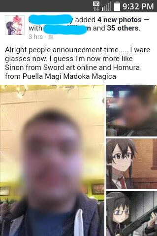 photo caption - so I added 4 new photos in and 35 others. with 3 hrs. Alright people announcement time..... I ware glasses now. I guess I'm now more Sinon from Sword art online and Homura from Puella Magi Madoka Magica