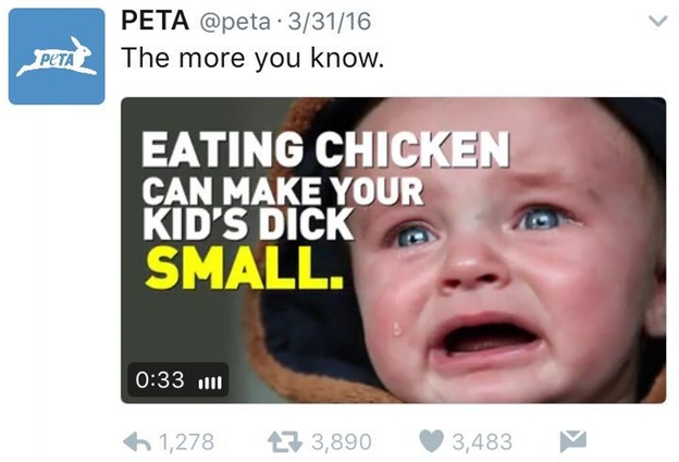 photo caption - Peta 33116 The more you know. Eating Chicken Can Make Your Kid'S Dick Small. Iii 6 1,278 273,890 3,483